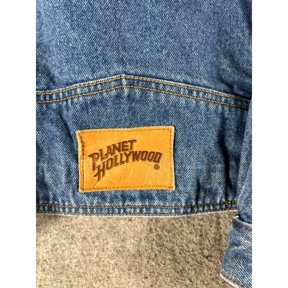 Vintage 90s Planet Hollywood Houston Trucker Jacket Mens M Blue Denim Outdoor - Picture 5 of 7